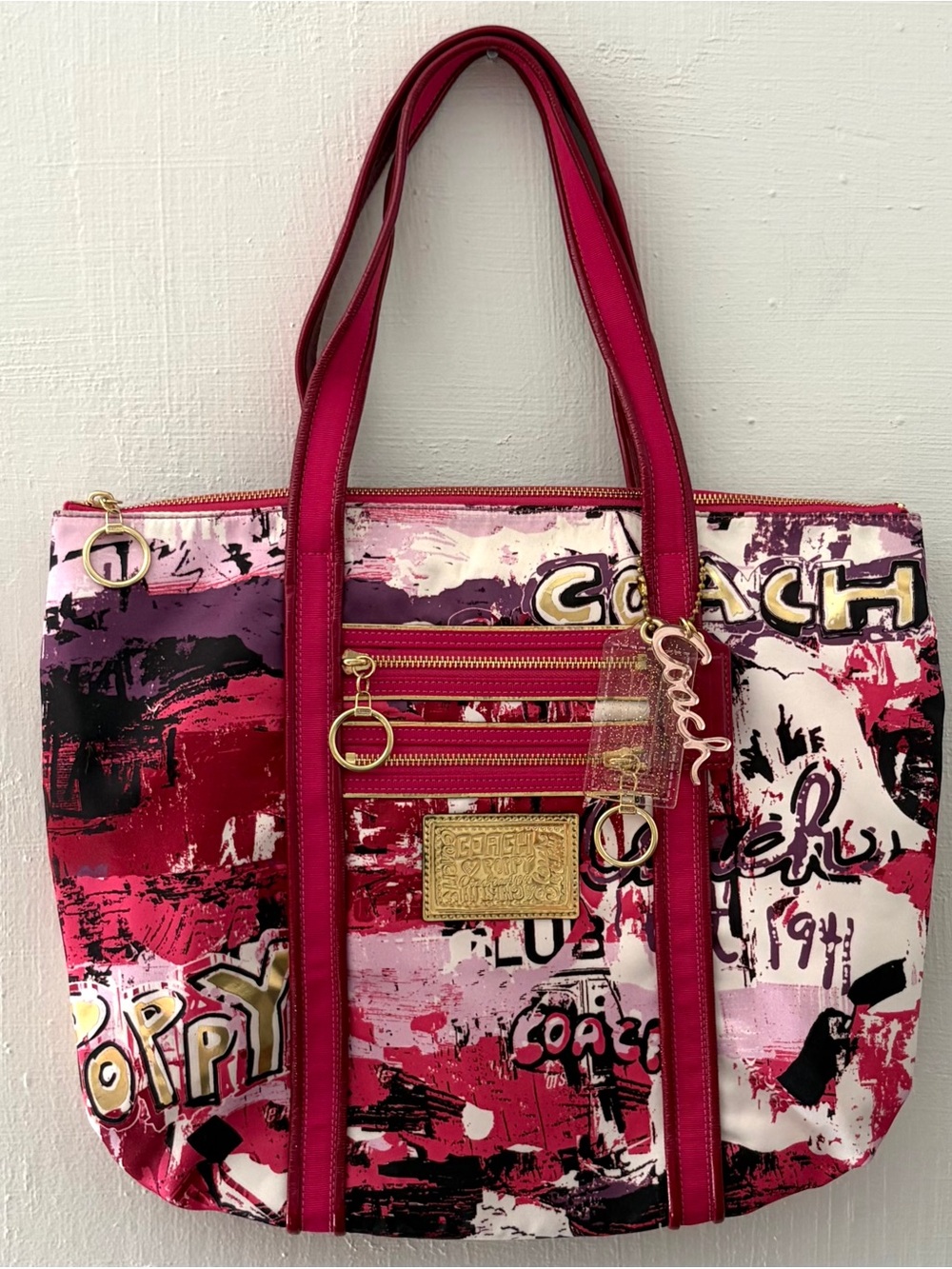 COACH Poppy Graffiti Pink & Gold Tote Bag - 14987